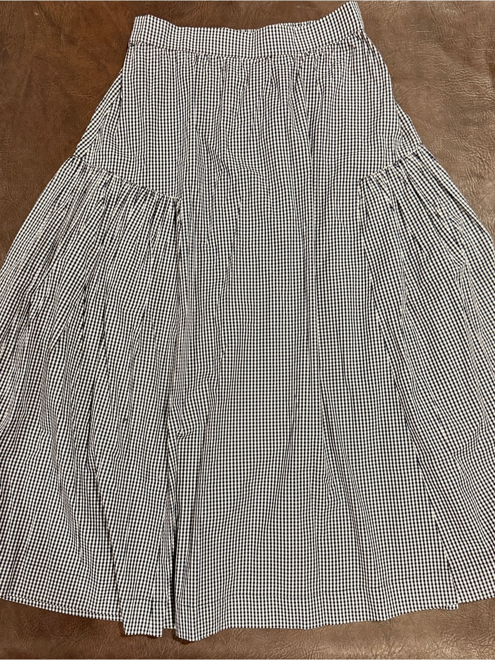 Caroline Constas Blue and White Gingham Tiered Women's Skirt